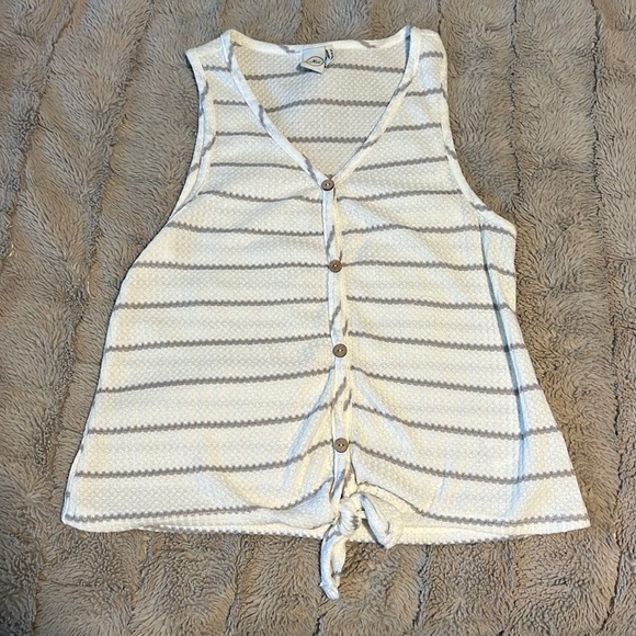 White with grey striped tank top. Little tie at the bottom - Picture 1 of 1